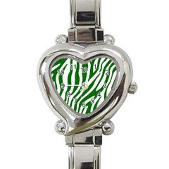 Dark Green Zebra Vibes Animal Print Heart Italian Charm Watch by ConteMonfrey