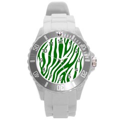 Dark Green Zebra Vibes Animal Print Round Plastic Sport Watch (l) by ConteMonfrey