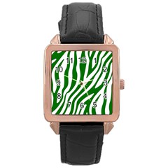 Dark Green Zebra Vibes Animal Print Rose Gold Leather Watch  by ConteMonfrey