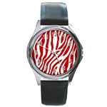 Red Zebra Vibes Animal Print  Round Metal Watch Front