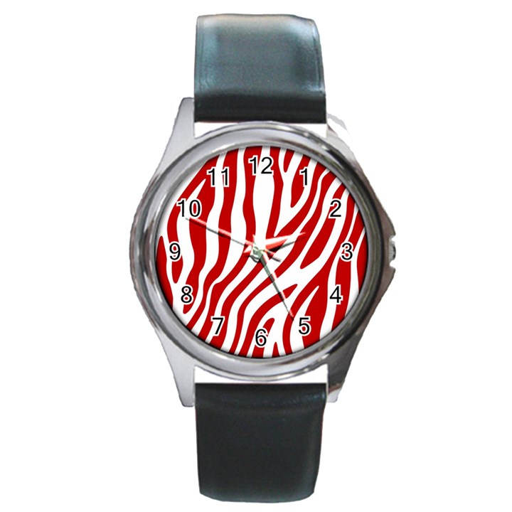 Red Zebra Vibes Animal Print  Round Metal Watch