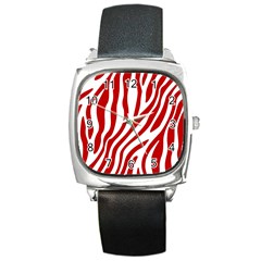 Red Zebra Vibes Animal Print  Square Metal Watch by ConteMonfrey