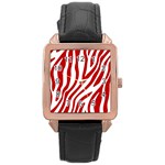 Red Zebra Vibes Animal Print  Rose Gold Leather Watch  Front