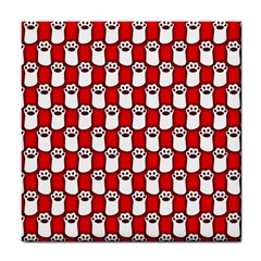 Red And White Cat Paws Tile Coaster by ConteMonfrey