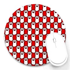 Red And White Cat Paws Round Mousepad by ConteMonfrey