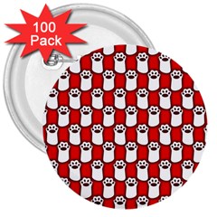 Red And White Cat Paws 3  Buttons (100 Pack)  by ConteMonfrey