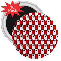 Red And White Cat Paws 3  Magnets (10 Pack)  by ConteMonfrey