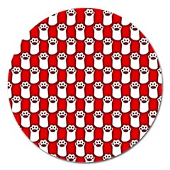 Red And White Cat Paws Magnet 5  (round) by ConteMonfrey