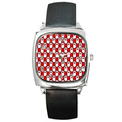 Red And White Cat Paws Square Metal Watch by ConteMonfrey