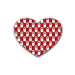 Red And White Cat Paws Rubber Coaster (heart) by ConteMonfrey