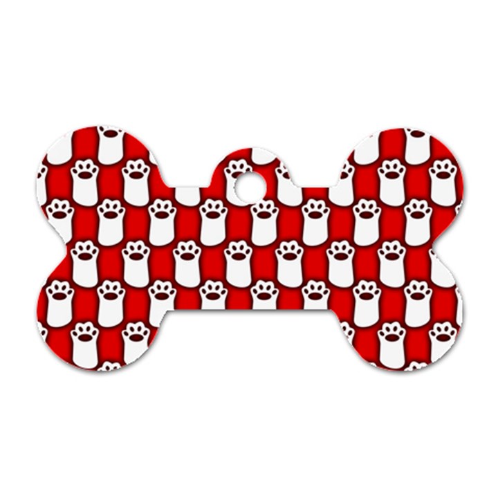 Red And White cat Paws Dog Tag Bone (Two Sides)