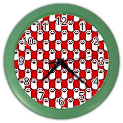 Red And White Cat Paws Color Wall Clock by ConteMonfrey