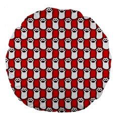 Red And White Cat Paws Large 18  Premium Flano Round Cushions by ConteMonfrey