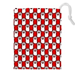 Red And White Cat Paws Drawstring Pouch (4xl) by ConteMonfrey