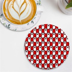 Red And White Cat Paws Uv Print Round Tile Coaster by ConteMonfrey