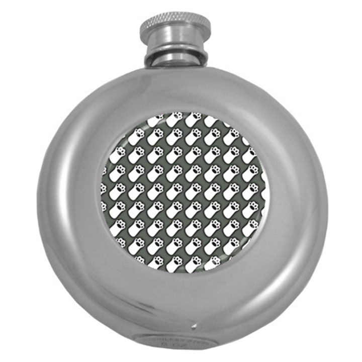 Grey And White Little Paws Round Hip Flask (5 oz)