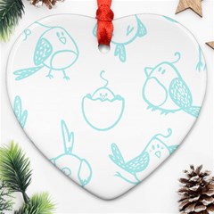 Birds Seamless Pattern Blue Ornament (heart) by ConteMonfrey