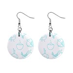 Birds Seamless Pattern Blue Mini Button Earrings Front