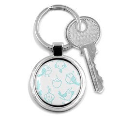 Birds Seamless Pattern Blue Key Chain (round) by ConteMonfrey