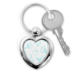 Birds Seamless Pattern Blue Key Chain (heart) by ConteMonfrey