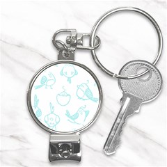 Birds Seamless Pattern Blue Nail Clippers Key Chain by ConteMonfrey