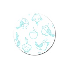 Birds Seamless Pattern Blue Magnet 3  (round) by ConteMonfrey