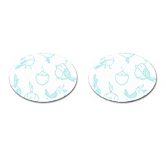 Birds Seamless Pattern Blue Cufflinks (oval) by ConteMonfrey