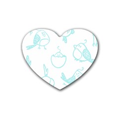 Birds Seamless Pattern Blue Rubber Coaster (heart) by ConteMonfrey