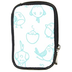 Birds Seamless Pattern Blue Compact Camera Leather Case by ConteMonfrey