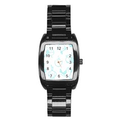 Birds Seamless Pattern Blue Stainless Steel Barrel Watch by ConteMonfrey