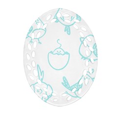 Birds Seamless Pattern Blue Ornament (oval Filigree) by ConteMonfrey