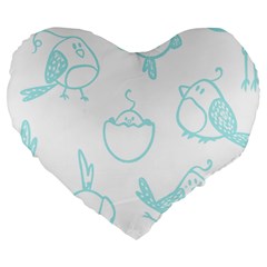 Birds Seamless Pattern Blue Large 19  Premium Heart Shape Cushions by ConteMonfrey