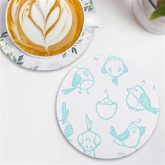 Birds Seamless Pattern Blue Uv Print Round Tile Coaster by ConteMonfrey