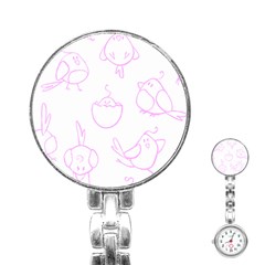 Birds Seamless Pattern Purple Stainless Steel Nurses Watch by ConteMonfrey