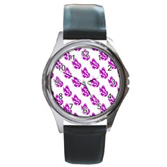 Purple Butterflies On Their Own Way  Round Metal Watch by ConteMonfrey