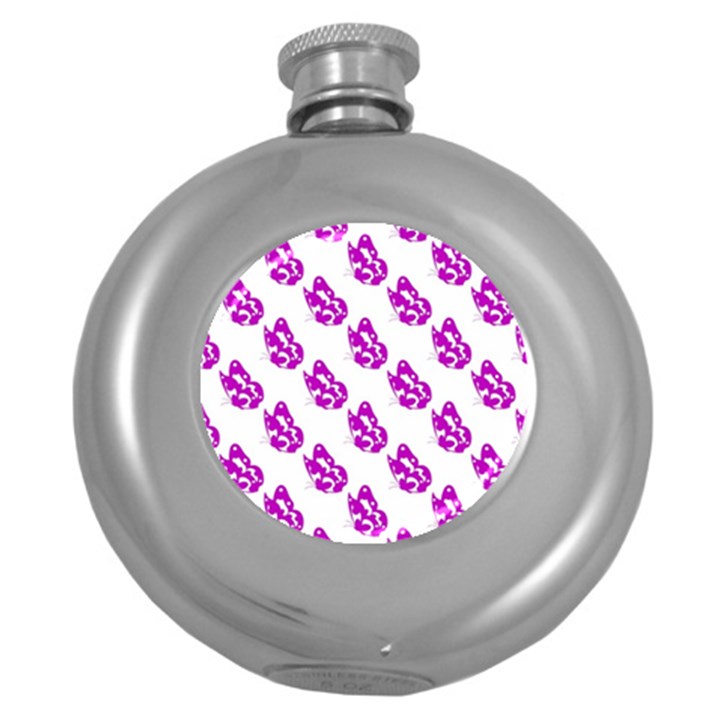 Purple Butterflies On Their Own Way  Round Hip Flask (5 oz)