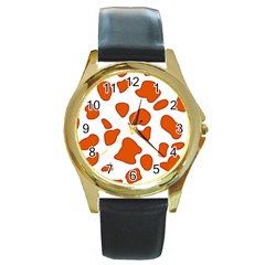 Orange Cow Dots Round Gold Metal Watch by ConteMonfrey