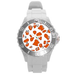 Orange Cow Dots Round Plastic Sport Watch (l) by ConteMonfrey