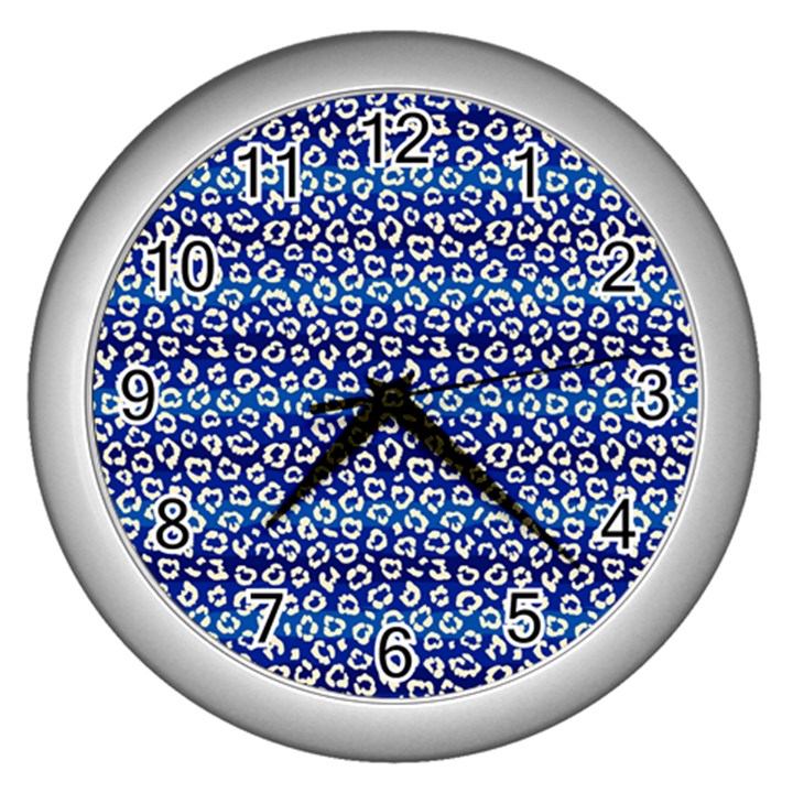 Animal Print - Blue - Leopard Jaguar Dots Small  Wall Clock (Silver)