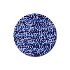 Animal Print - Blue - Leopard Jaguar Dots Small  Rubber Coaster (round) by ConteMonfrey