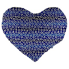 Animal Print - Blue - Leopard Jaguar Dots Small  Large 19  Premium Heart Shape Cushions by ConteMonfrey