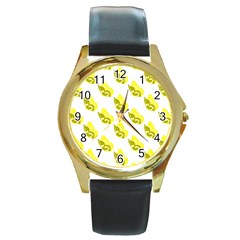 Yellow Butterflies On Their Own Way Round Gold Metal Watch by ConteMonfrey