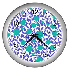 Green Flowers On The Wall Wall Clock (silver) by ConteMonfrey