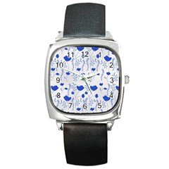 Blue Classy Tulips Square Metal Watch by ConteMonfrey