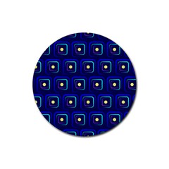 Blue Neon Squares - Modern Abstract Rubber Coaster (round) by ConteMonfrey