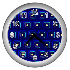 Blue Neon Squares - Modern Abstract Wall Clock (silver) by ConteMonfrey