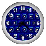 Blue Neon Squares - Modern Abstract Wall Clock (Silver) Front