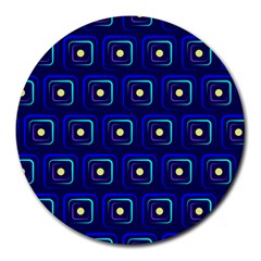 Blue Neon Squares - Modern Abstract Round Mousepad by ConteMonfrey