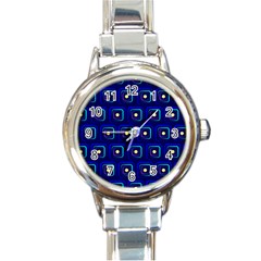 Blue Neon Squares - Modern Abstract Round Italian Charm Watch by ConteMonfrey