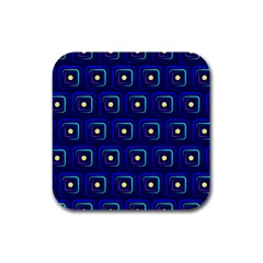 Blue Neon Squares - Modern Abstract Rubber Square Coaster (4 Pack) by ConteMonfrey